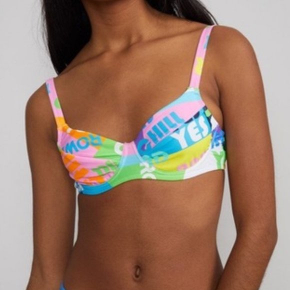 NEW NWT Cynthia Rowley Lola Good Vibes Graphic Bikini Top Bra Bralette Medium - Picture 2 of 15